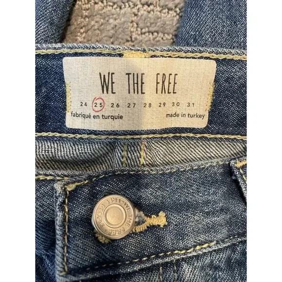 Free People Maggie Midrise Jeans Sequoia Blue Size 25 28x27 Distressed Hem Raw - Picture 8 of 11